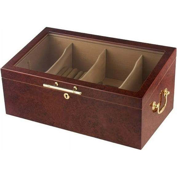 Humidor Supreme Burl Finish Counter Top Display Humidor, Digital Hygrometer, Rear Drawer, 150 Count