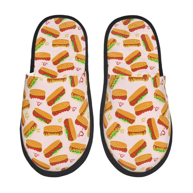Balery Hot Dog In Heart Pantuflas de Casa de Felpa Silenciosas con Diseño Estampado, Zapatillas Cómodas Antideslizantes de Algodón para Interior-Medium