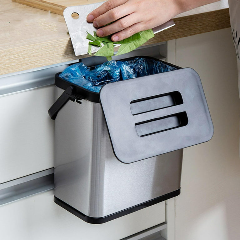 4L Kitchen Door Hanging Trash Can with Lid Sealed Garbage Can Waste Basket  for Car Cupboard RV Bathroom Indoor Mountable Dustbin