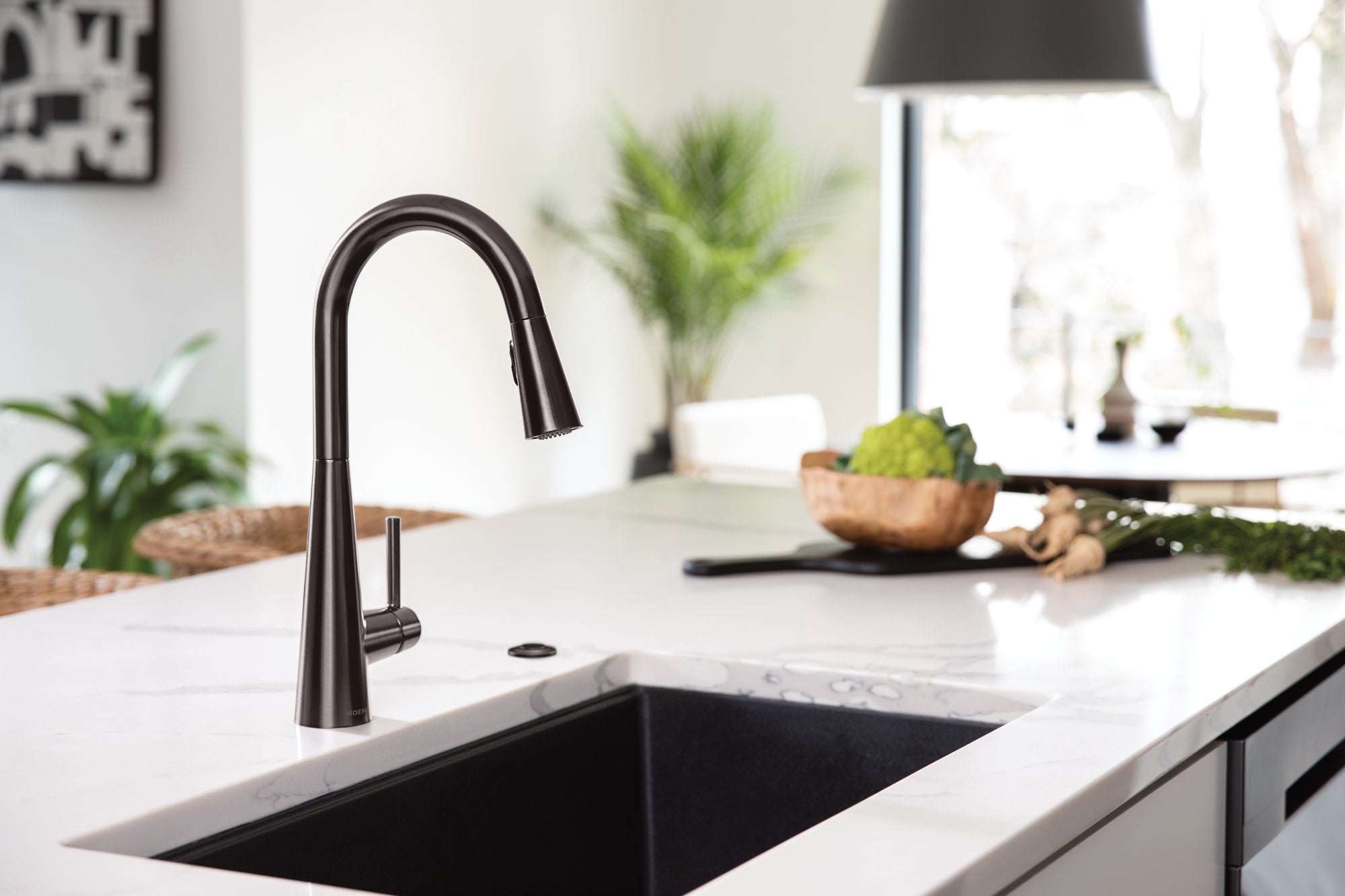 Black stainless one-handle high arc pulldown kitchen faucet