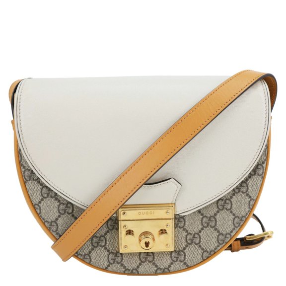 Pre-Owned Gucci Padlock Saddle Small GG Supreme Canvas Shoulder Bag Beige 644524