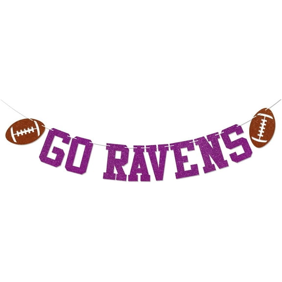 Go Ravens Banner - Ravens Football Party Decor, Football Game Day Celebration Party Decorations Purple Glitter