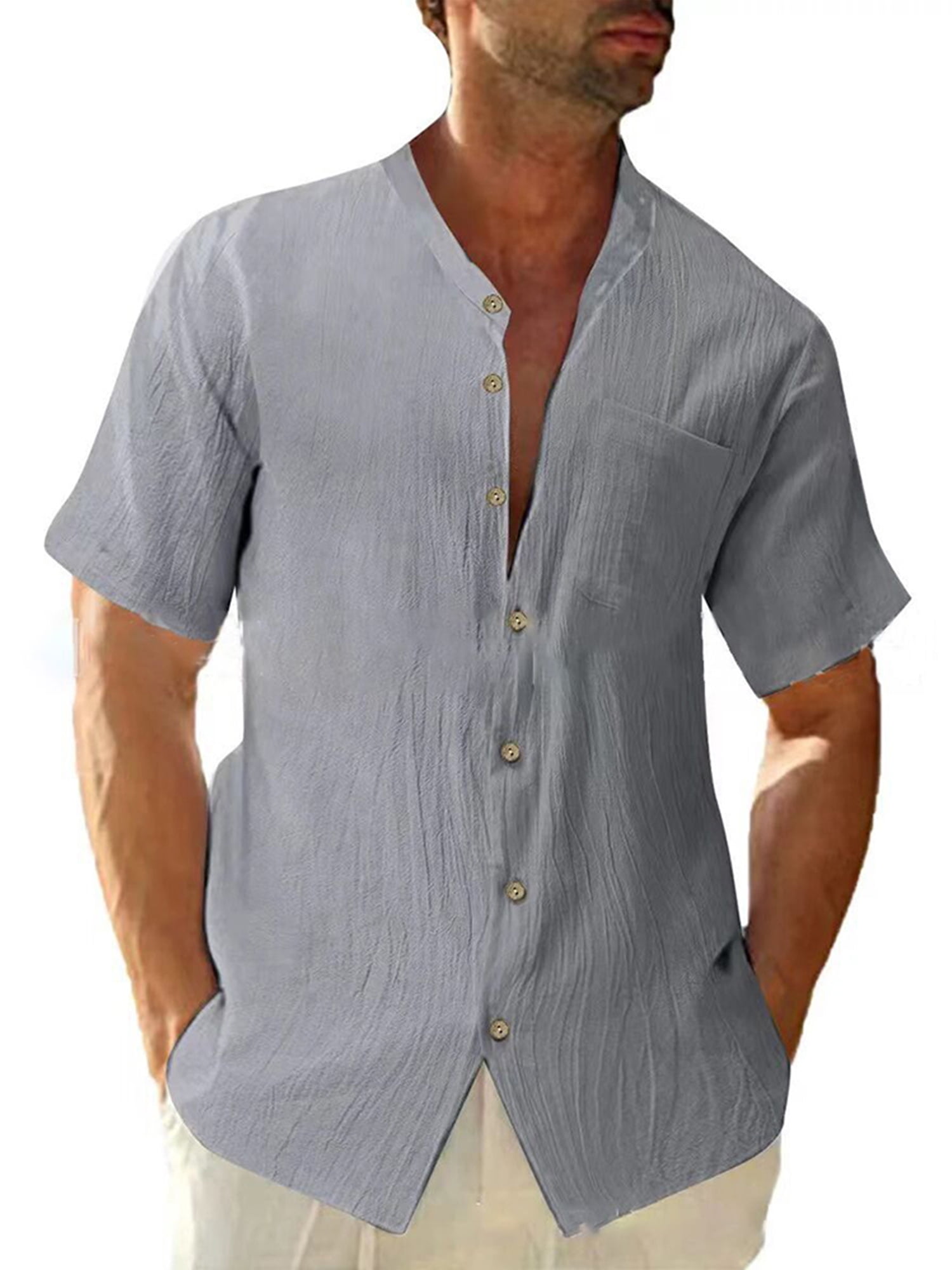 Pfysire Men Button Up Dress Shirts Short Sleeve Summer Office Blouse ...