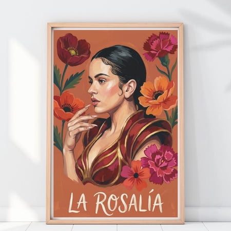 La Rosalia Poster, Spanish Singer Wall Art, Motomami Print, Floral Pop Star Portrait, Latin Music ,, Unframed Paper Poster 8x10in