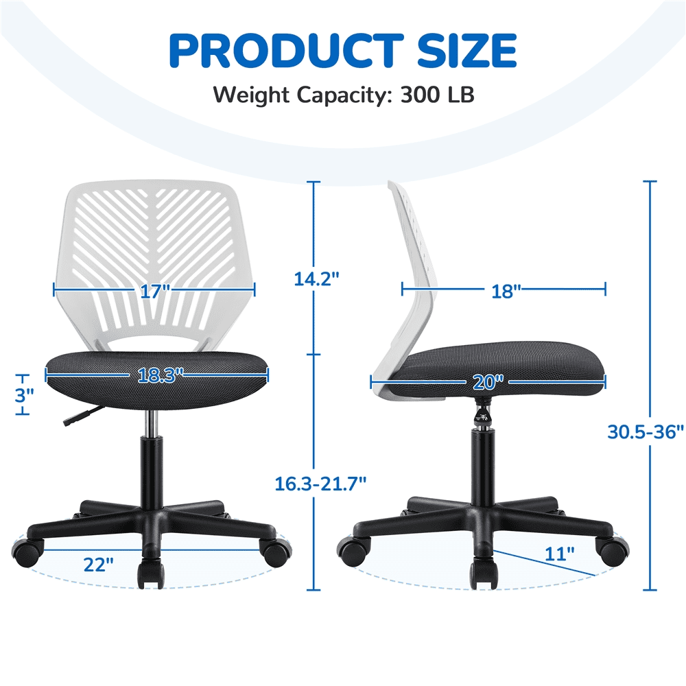 Alden Design Adjustable Armless Mid Back Office Chair, Dark Gray/White
