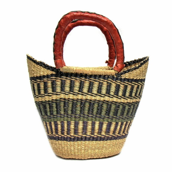 Bolga Tote Neutrals with Leather Handle 14 inch