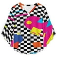 thumbnail image 4 of Retro Classic 1980S Shapes On Black And White Check Women's V-Neck Blouse With 3/4 Ruffled Bell Sleeves Casual Top Ladies Blouses, 4 of 7
