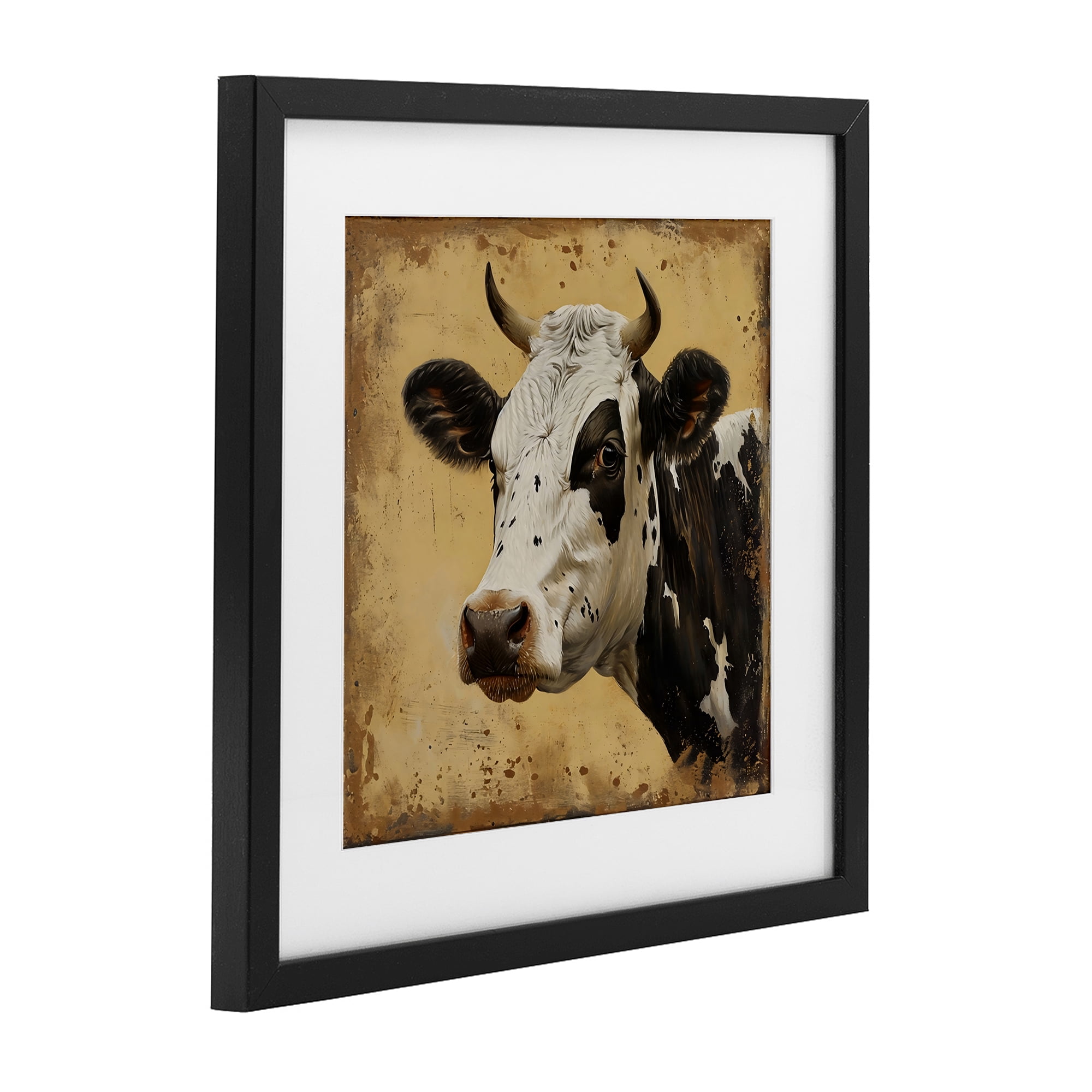 Stupell Industries Spotted Brown Cow Portrait Black Framed Print Under Glass, design by Creative Studio