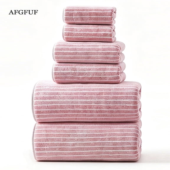AFGFUF 6‑Piece Microfiber Bath Towel Set, Pink, 78.14"x41.3", Ultra‑Soft Highly‑Absorbent Quick‑Dry for Bathroom Spa Gym
