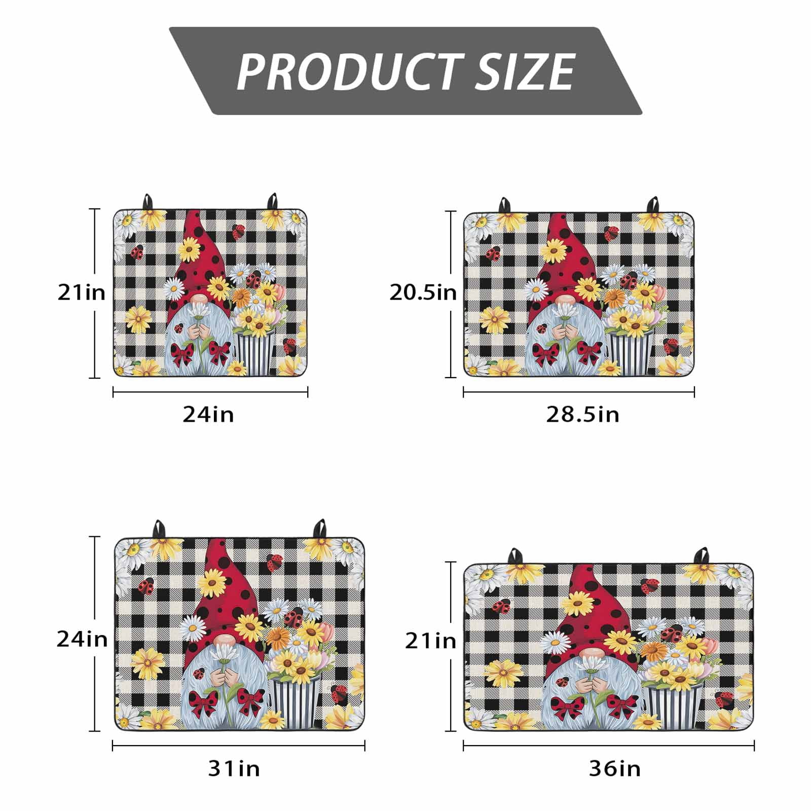 Gnomes Daisy Stove Top Cover for Electric Stove, Heat-proof & Non Slip Glass Top Stove Cover Protector, Retro Farmhouse Floral Black Buffalo Plaid Kitchen Flat Cooktop Rubber Mat 31x24 Inches