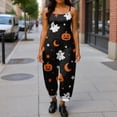 thumbnail image 4 of Womens Halloween Pumpkin Print Sleeveless Jumpsuit Casual Wide Leg Fashion Fall Romper Cute Halloween Costume White 2XL, 4 of 5