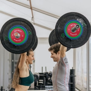 TEQIN Rubber Bumper Plates,Cast Iron 2-Inch Olympics Weight Plates Set for Strength Training,Barbell Free Weight Plate Set, Multiple Sizes For Weight Lifting (1.25LB,2.5LB,5LB,10LB) x2