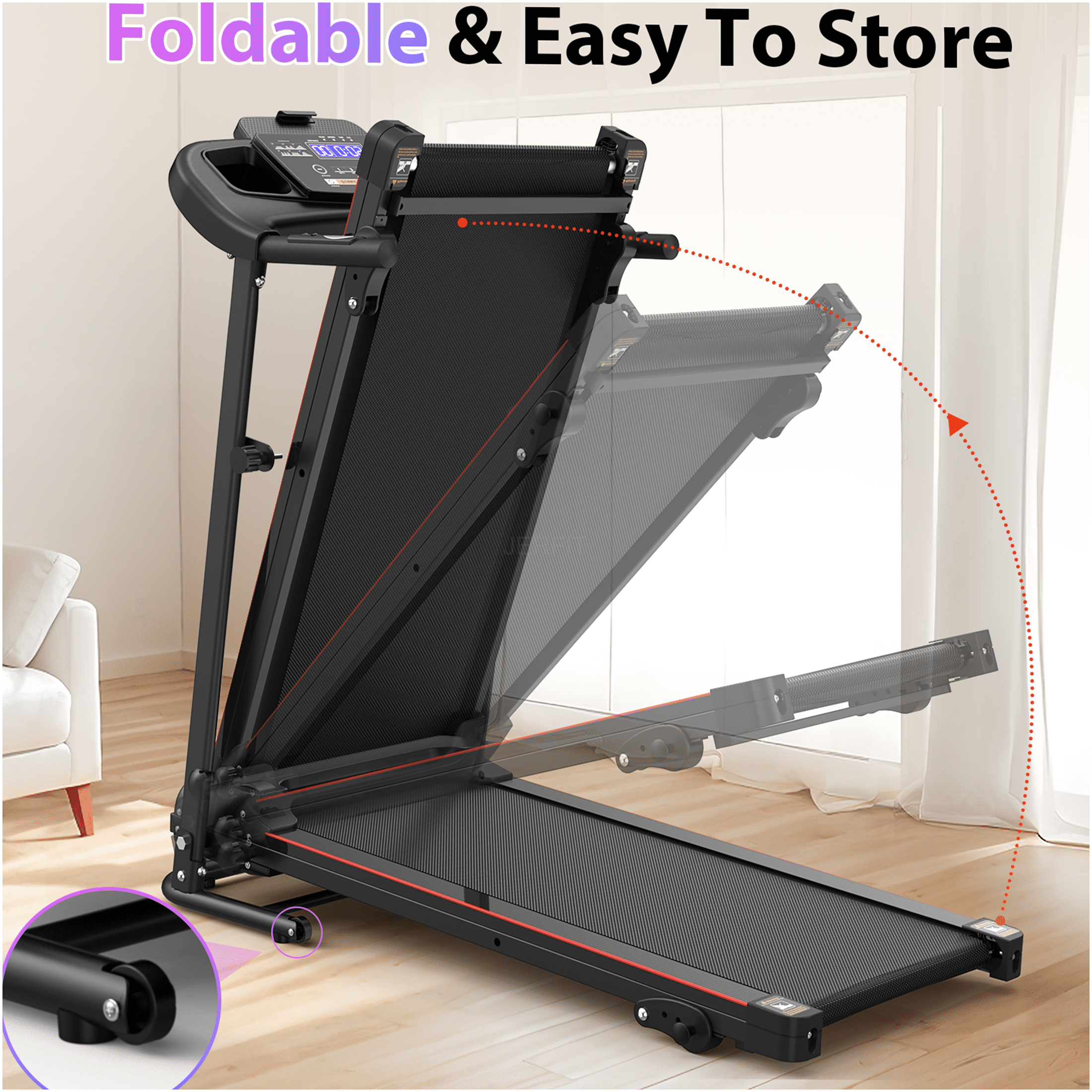 JERFIT Electric Folding Treadmill for Home, 2.5HP Motor 12KM/H Speed, 3-Level Incline, Bluetooth Speaker, Compact Running Machine for Cardio Workout