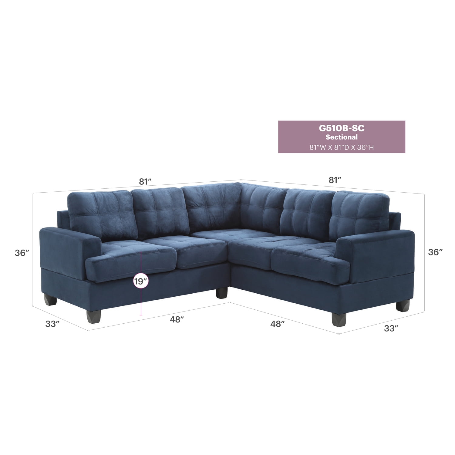 Glory Furniture Sandridge Microsuede Sectional in Navy Blue
