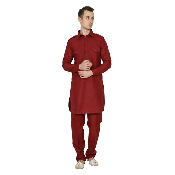 Mens Indian Pakistani Wear Cotton Comfortable Pathani Suit Kurta Ethnic Wear