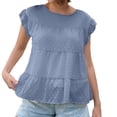 thumbnail image 1 of AherBiu Hauts de Sortie pour Femmes en Mousseline à Manches Courtes Style Cap, Duveteux, à Pois, Col Ras du Cou, à Volants Superposés, Blouse d'Été pour la Plage et les Vacances, 1 of 6