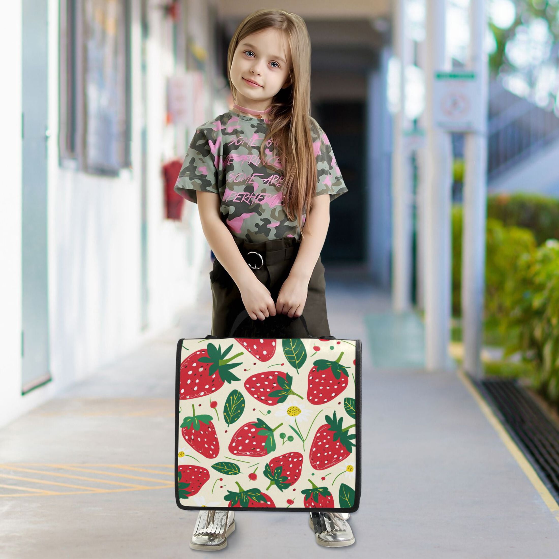 ALAZA Zipper Binder Strawberry Fruit 3 Ring Trapper Keeper File Folder Organizer Bag