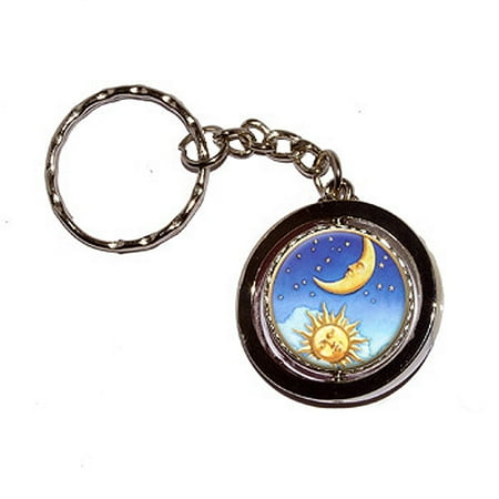 Star Keychain - Celestial Sun Moon Stars Spinning Circle Keychain