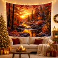 thumbnail image 3 of Autumn River Landscape with Cabin at Sunset, Serene Digital Art for Nature Lovers, Rustic River Scene Artwork, Housewarming Gift Tapestry Wall Hanging for Bedroom and Living Room, 3 of 7