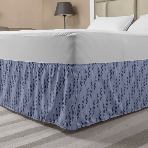 Violet Bed Skirt, Modern Ornamental Marine Plant Seaweed Repeating Leaves Composition, Elastic Bedskirt Dust Ruffle Wrap Around for Bedding Decor, 4 Sizes, Ceil Blue and Dark Indigo, by Ambesonne