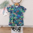 thumbnail image 2 of Boy Outfits Hawaiian Style Coconut Tree Print Toddler Kids Boys'summer Beach Button Down Shirt and Shorts Set Boys Summer Outfits Green 12 Months-24 Months, 2 of 3
