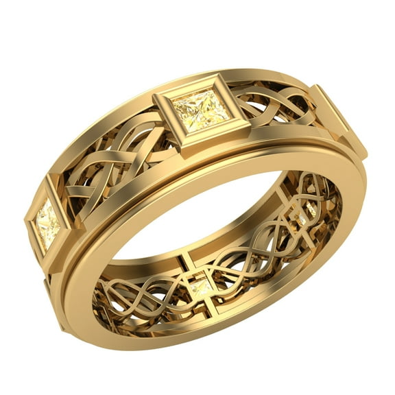 Wedding Bands for Men 9 MM Princess Cut Citrine 14K Gold 1.70 CTW