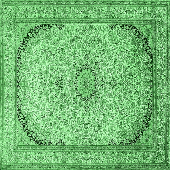 Ahgly Company Indoor Square Medallion Emerald Green Traditional Area Rugs, 3' Square