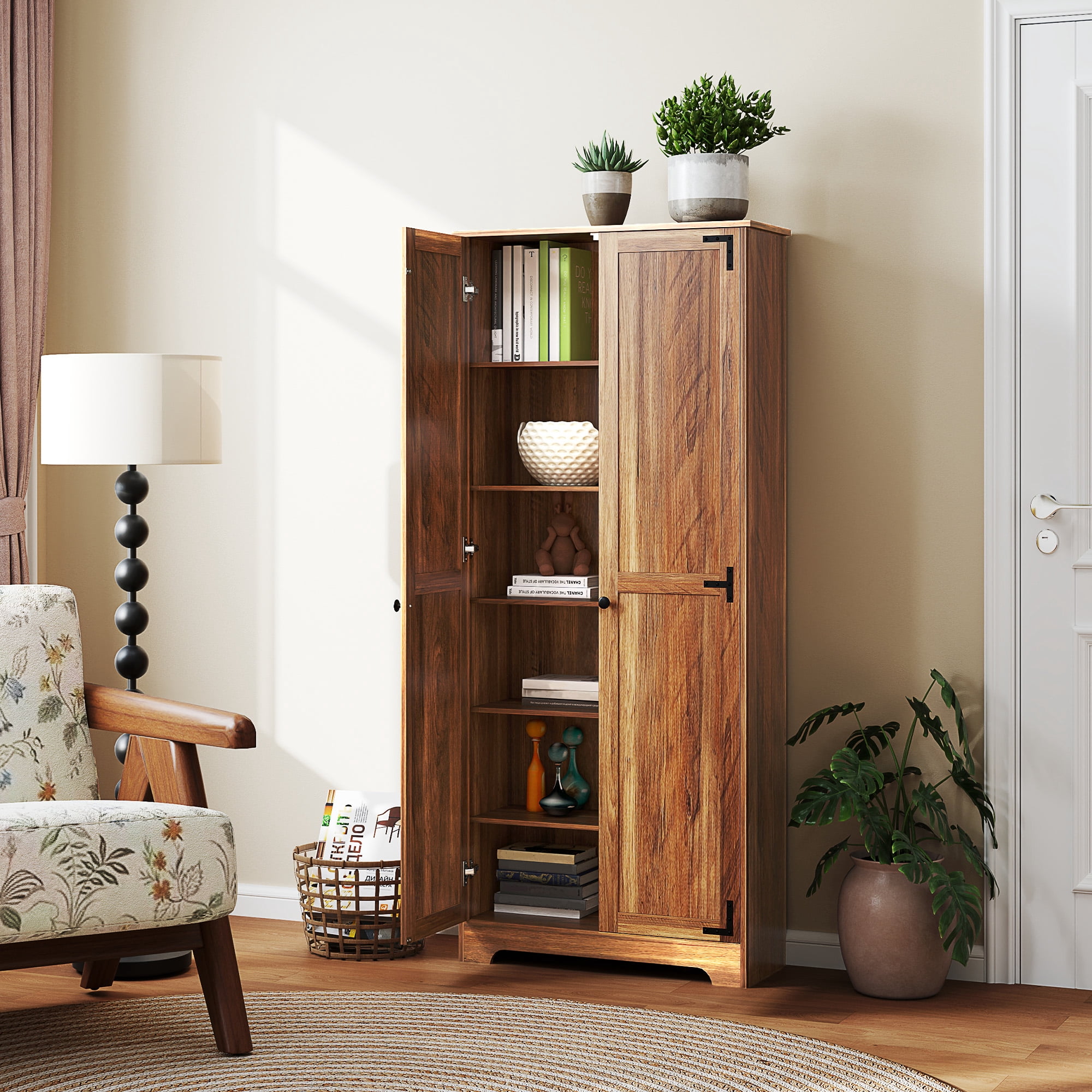 HOMCOM 72" Farmhouse Pantry Cabinet, Tall Storage Cabinet, Brown