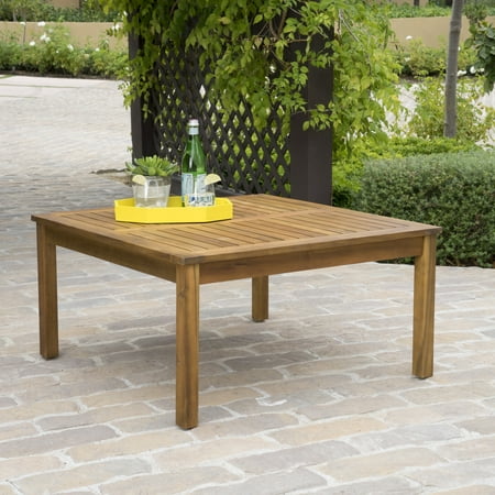 coffee outdoor table square wood teak acacia hermosa finished tables patio christopher knight garden perla walmart teaklab