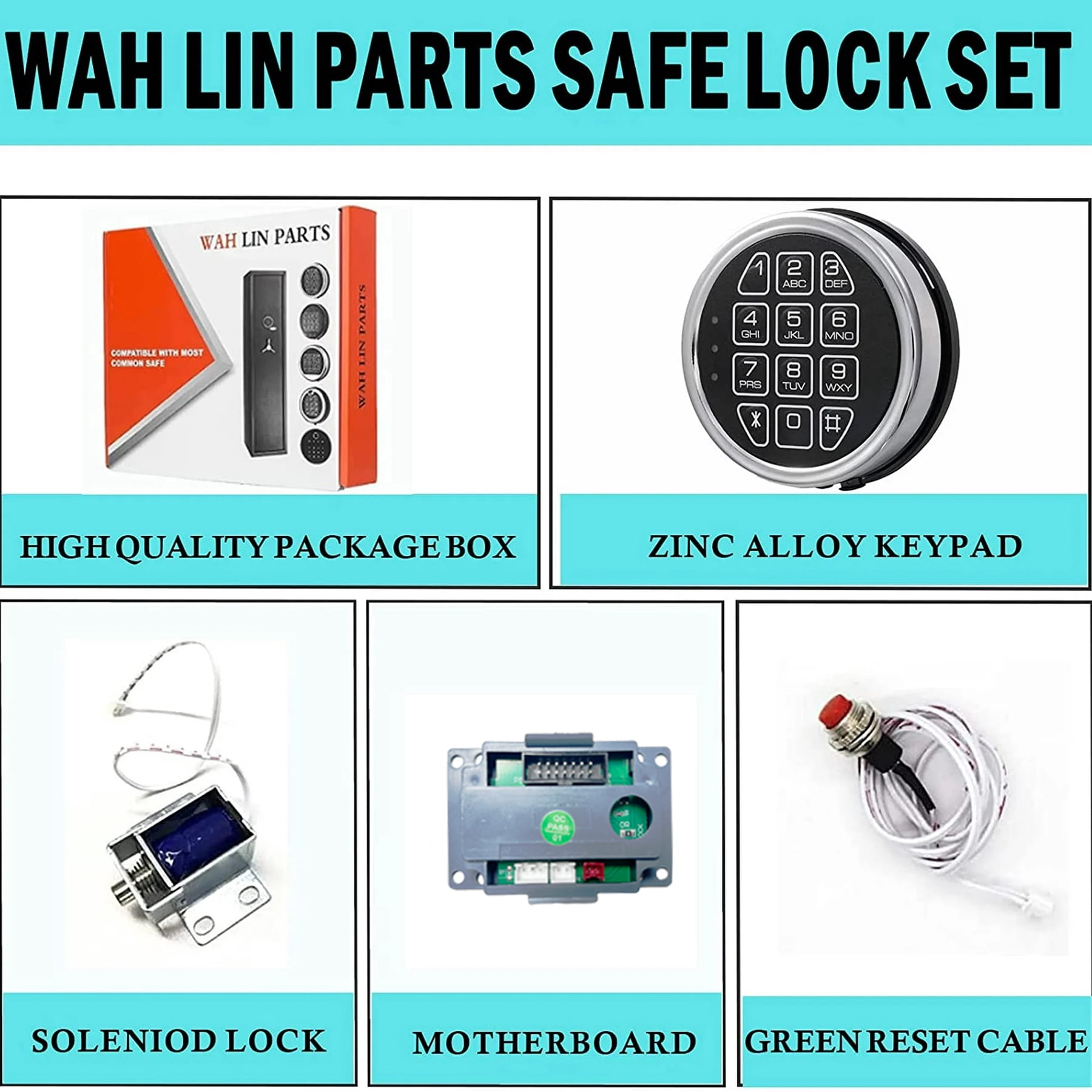 WAH LIN PARTS Gun Safe Locks Replacement with Solenoid Safe Lock Mechanism, Digital Chrome Keypad DIY Safe Electronic Lock Fits Most Safes