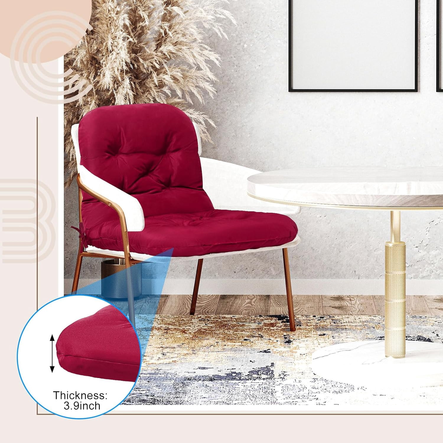 Tufted Back Chair Cushion Indoor Outdoor Weather Resistant Swivel Rocker Patio Chair Cushions for Outdoor Furniture(Wine Red,4 Pack)