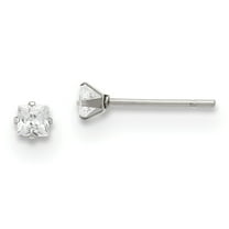 Stainless Steel Polished 3mm Square CZ Stud Post Earrings