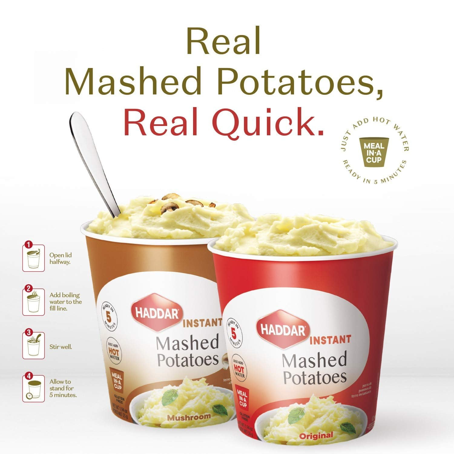 Haddar Gluten Free Original Instant Mashed Potatoes 1.94oz 12 Pack Just Add Hot Water Ready in 5 Minutes Kosher for Passover
