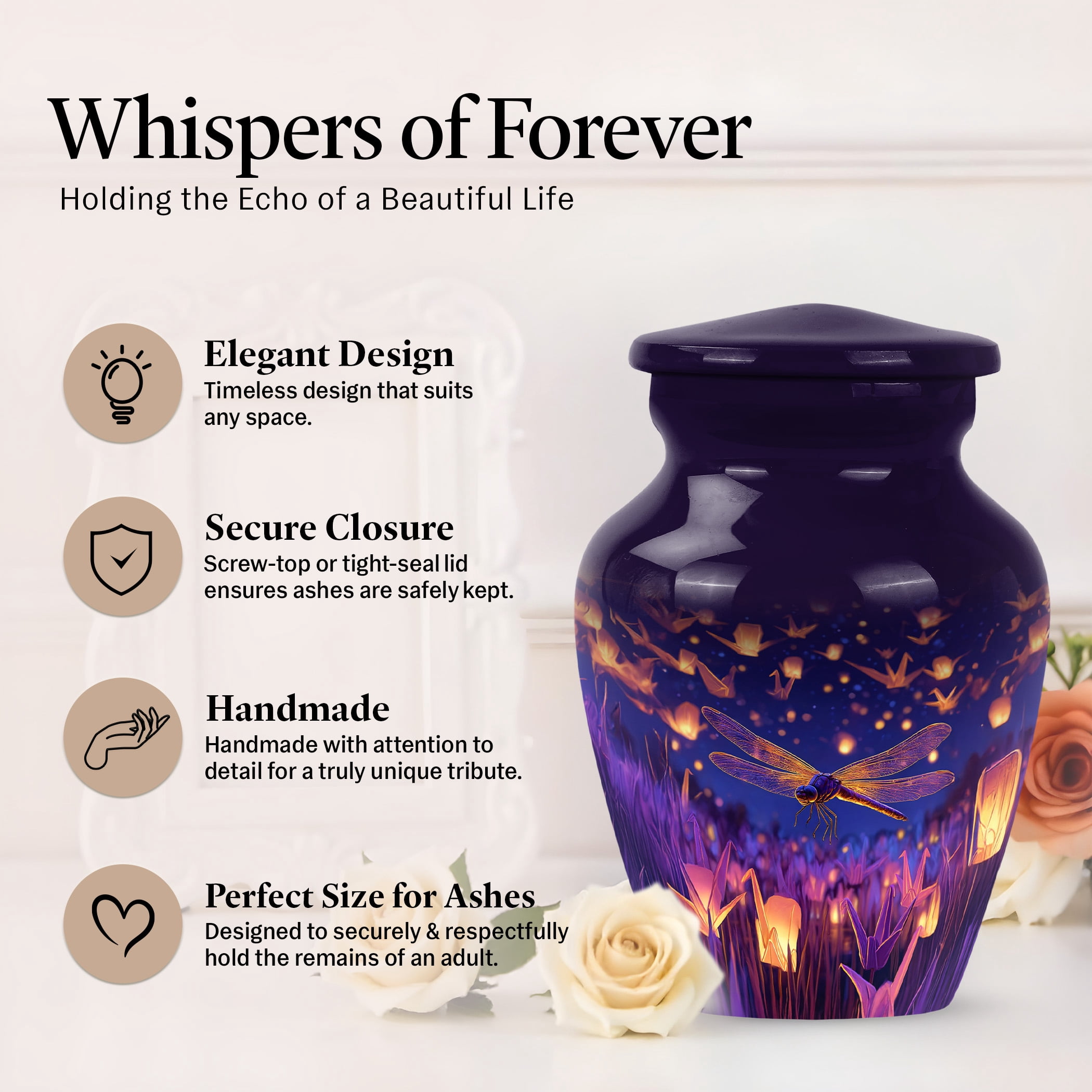 JAGSHASHI Dragonfly Mini Keepsake Sharing Urn – Small Cremation Urns For Human Ashes or Pet Ashes – Funeral Token Urn with Velvet Box – A Perfect Memorial Tribute for Families (Purple 3 Inch)