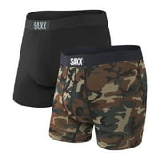 SAXX Underwear Co. Men's Underwear VIBE Super Soft Boxer Briefs with Built-In Pouch Support - Pack of 2,Black/Wood Camo,Medium