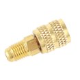 thumbnail image 1 of "Premium Brass R410A AC Hose Adapter - 1/4" Male SAE to 5/16" Female SAE Connector for Mini Split Systems"  

"High Pressure HVAC Coupling - 1/4" Male to 5/16" Female SAE Thread Adapter for R410A, 1 of 6