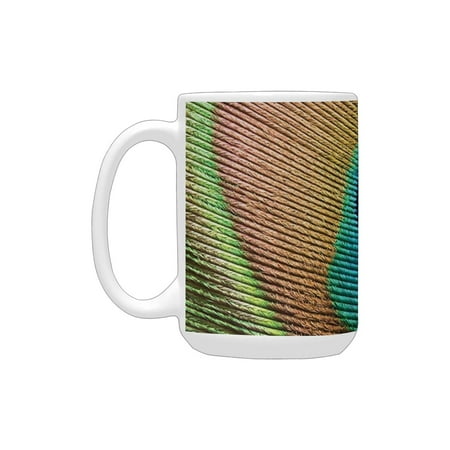 

Peacock Plume Decorations Collection Macro Size Peafowl Feather Pattern Ceramic Mug (15 OZ) (Made In USA)