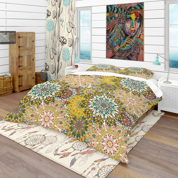 Designart 'Mandala Pattern For Printing on Fabric Or Paper' Bohemian & Eclectic Duvet Cover Set