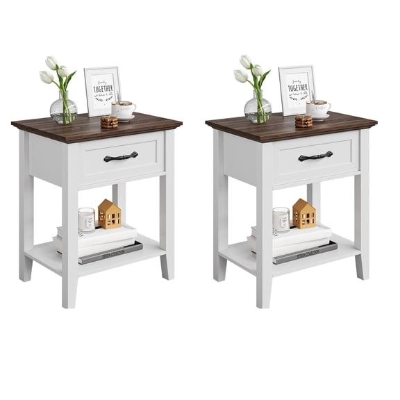GOCAPTAIN Modern Nightstand Set of 2, Wooden Bedside Table with Drawer & Open Storage Shelf for Living Room, Bedroom, Contrast Color