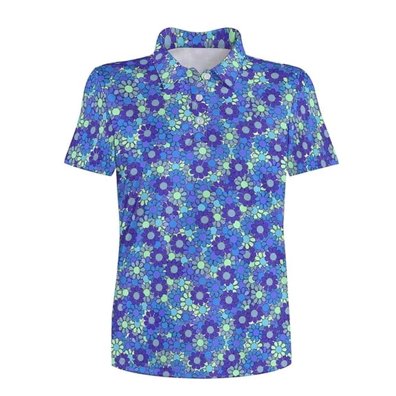 Wang6 Womens Plus Size Polo Shirts Summer Short Sleeve Button up Lapel Tops Trendy Floral Printed Business Basic Graphic Tees Blue XL