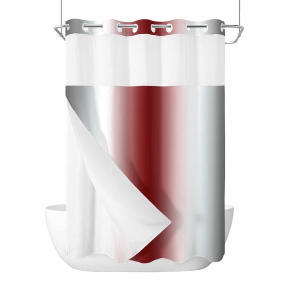 No Hook Shower Curtain with Snap-in Liner, Gray Red Waterproof Fabric Bathroom Curtains, Modern Gradient Geometric Bath Curtains & Mesh Top Window 72"x96" Extra Long