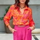 thumbnail image 5 of Blusas De Verano Blusas básicas con estampado floral Camisa de manga larga para mujer Traje diario (Naranja L) Ygjytge para Mujer Naranja T M, 5 of 6