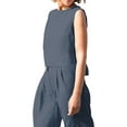 thumbnail image 3 of KOMOO Women 2Piece Pants Set Sleeveless Tops Wide Leg Trousers Cotton Linen Outfits Oversize, 3 of 7