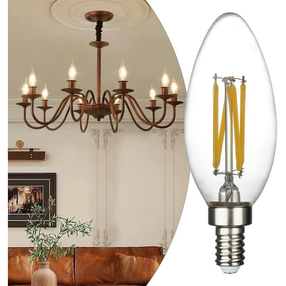 TRAHOO-6 Pack E12 Chandelier Led Light Bulbs 2700k,4W Equivalent 40W Candelabra Light Bulbs, Dimmable 2700K Type b Bulbs 40Watt Warm White 400LM, B11/B10/C35 2700K Edison Bulbs
