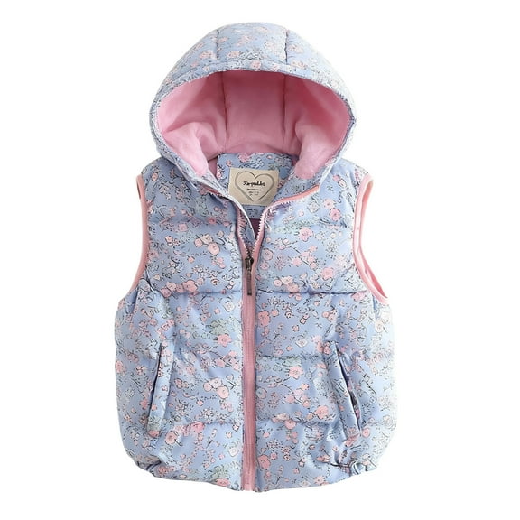 BFHHYA Kids Boys Girls Puffer Hooded Vest Printed Zip-Up Fleece-Lined Sleeveless Winter Warm Coat Outerwear for School Morning Runs(3-11Y)