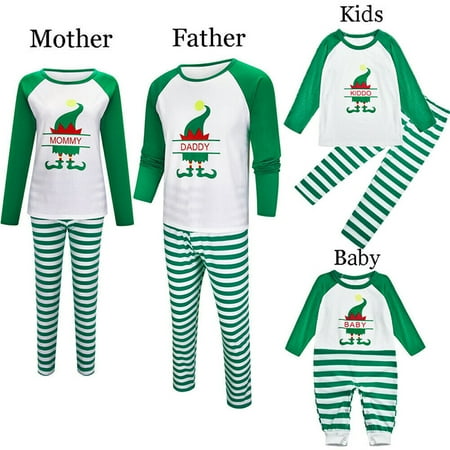 

Fanvereka Christmas Matching Family Pajamas Set Striped Cartoon Printed Sleepwear Adult Kid Baby Homewear