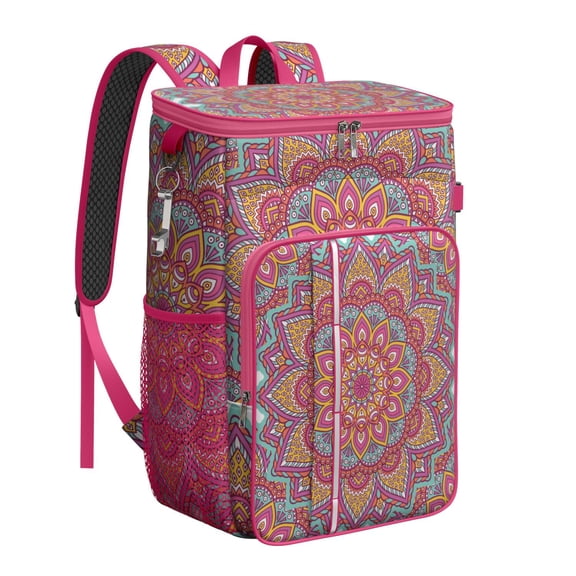 Folk Style Mandala Pattern Insulated Backpack Cooler - 20L Soft Cooler Bag with Long-Lasting Insulation for Travel & Hiking