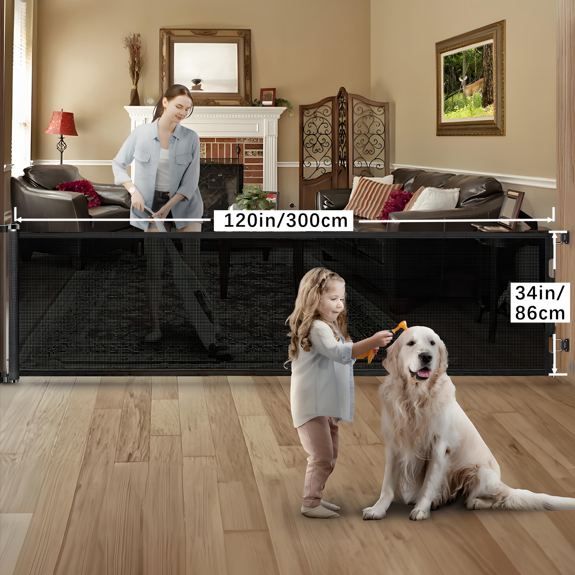 120inch Portable Mesh Safety Gate - Foldable, Easy-Install, Stair, Doorway, Hallway And Pet Gate for Dogs Safety, Secure And Convenient Barrier for, Pets