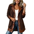 thumbnail image 2 of Women Fleece Jacket with Faux Leather Trim Button Down Lapel Collar Coat Warm Casual Fall Winter Warm Coat, 2 of 8