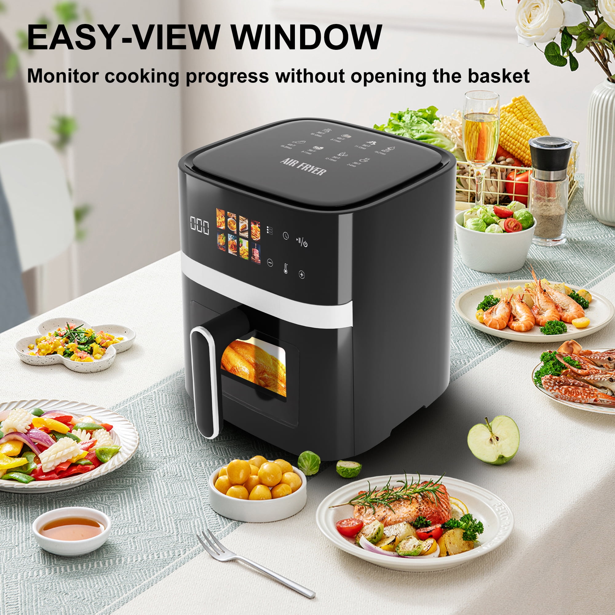 Sanptent 6 qt Air Fryer, Black - Visible Window